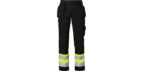 2171 Lange Werkmansbroek, Unisex, Zwart/Fluorescerend Geel, 62