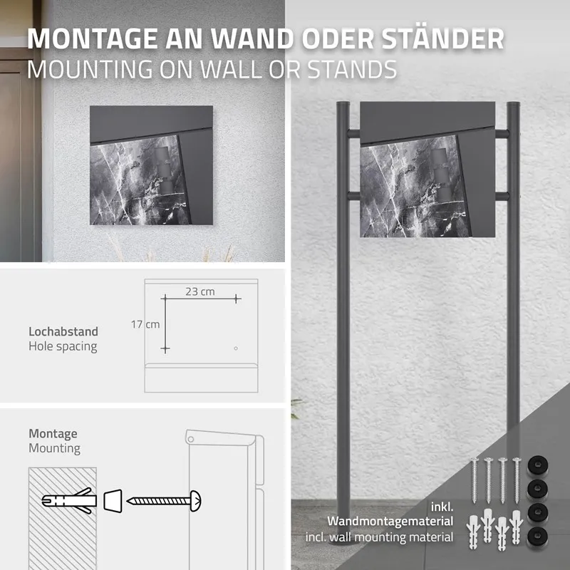BRIEVENBUS MET KRANTENVAK 37X36,5X11 CM ANTRACIET/ZWART MARMERLOOK STAAL ML DESIGN, MODERN ASYMMETRISCH ONTWERP