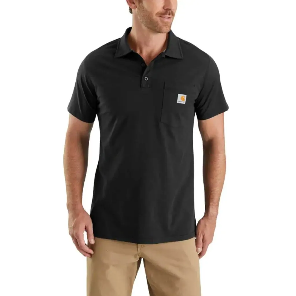 Carhartt Force Cotton Delmont Pocket Black Polo Heren