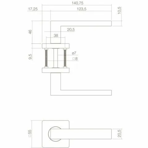 Intersteel Deurkruk Hera op vierkant rozet 55x55x10mm met nokken wit