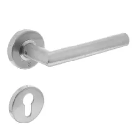 INTERSTEEL Deurkruk recht Hoek 90° brandvertragend op rozet met nok 7mm RVS met profielcilinder plaatje
