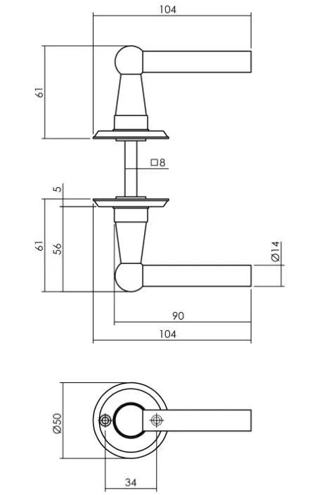 Intersteel enkele deurkruk L bol met rozet ø50x5mm messing getrommeld