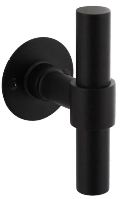 INTERSTEEL ENKELE DEURKRUK TMODEL RECHT + RONDE PLATTE ROZET 50×2 MM RVS/ZWART