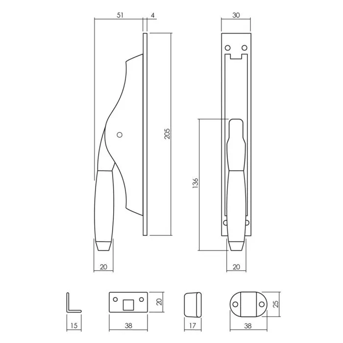 INTERSTEEL SET POMPESPAGNOLET TON 400 INCLUSIEF STANGENSET 2X 1250MM MESSING ONGELAKT/EBBENHOUT