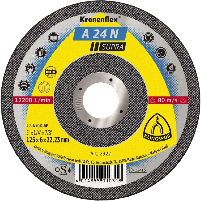 KLINGSPOR  A 24 N SUPRA  AFBRAAMSCHIJVEN  125 X 6 X 22.23MM  GEKROMD