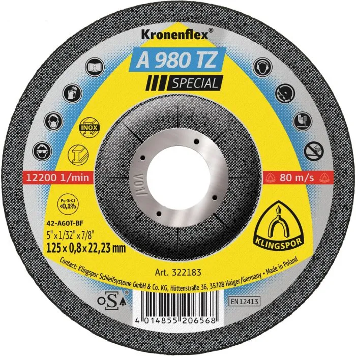 KLINGSPOR  A 980 TZ SPECIAL  DOORSLIJPSCHIJVEN  125 X 0.8 X 22.23MM  GEKROMD