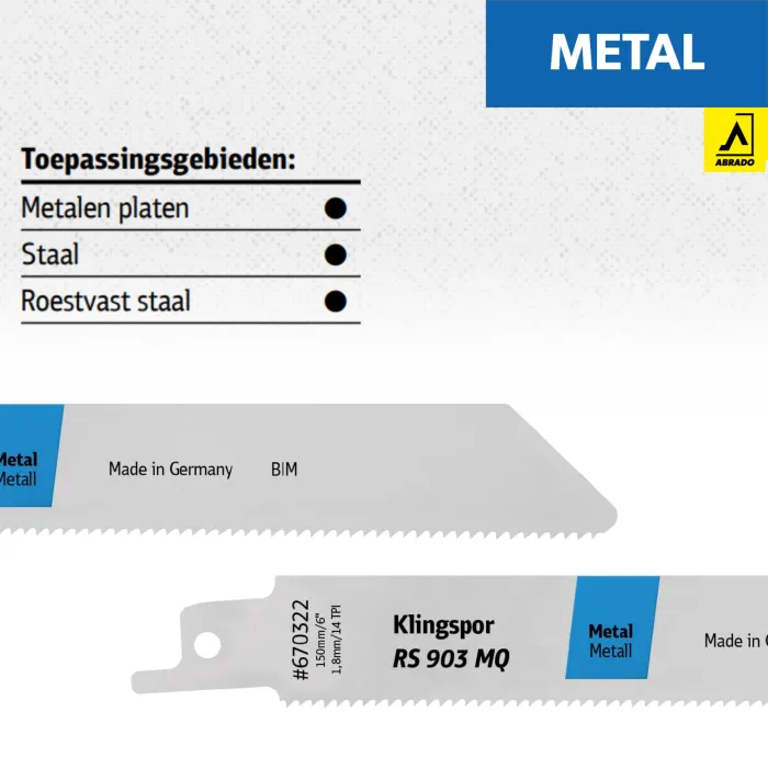 KLINGSPOR  RECIPROZAAGBLAD  RS 903 MQ  230 MM  STAAL & RVS
