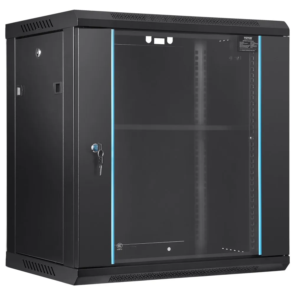 VEVOR 12U wandgemonteerde netwerkserverkast, 15,5" diep, serverrackkastbehuizing, ca. 200 lbs. Op de vloer gemonteerd laadv