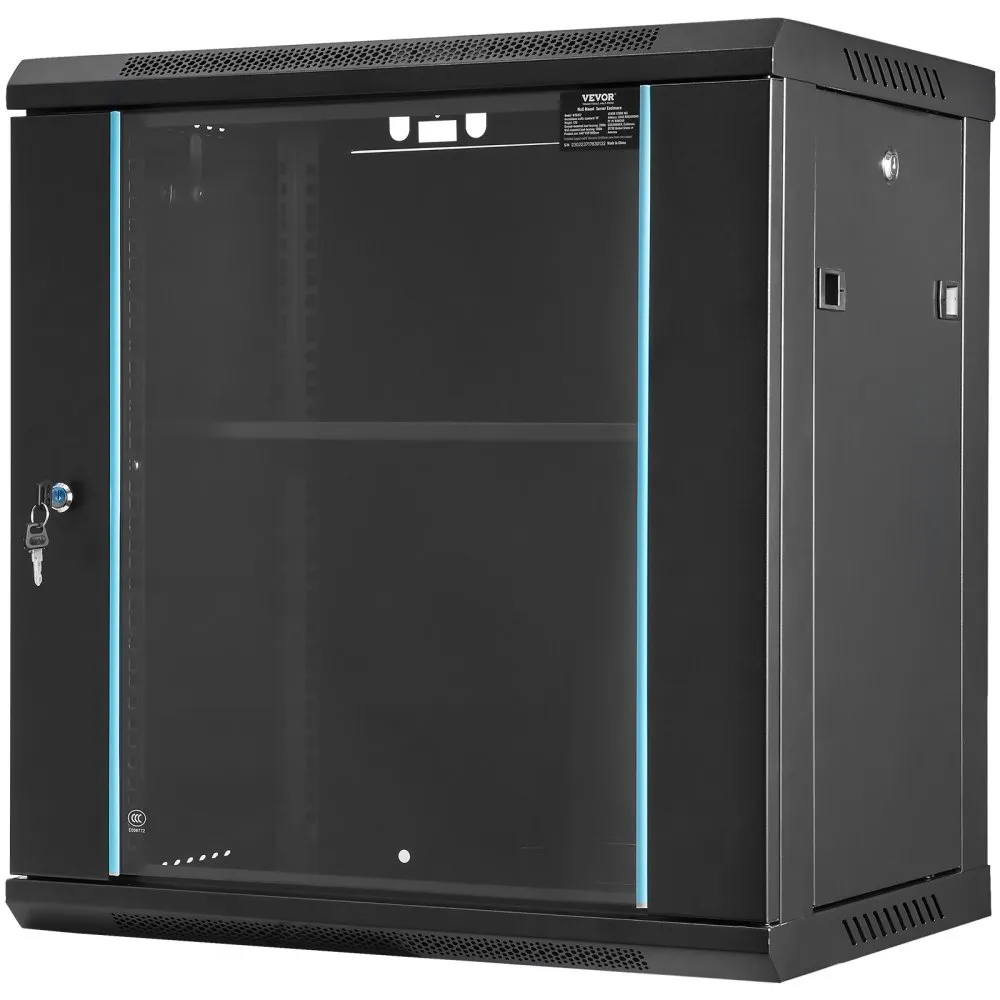 VEVOR 12U wandgemonteerde netwerkserverkast, 15,5" diep, serverrackkastbehuizing, ca. 200 lbs. Op de vloer gemonteerd laadv