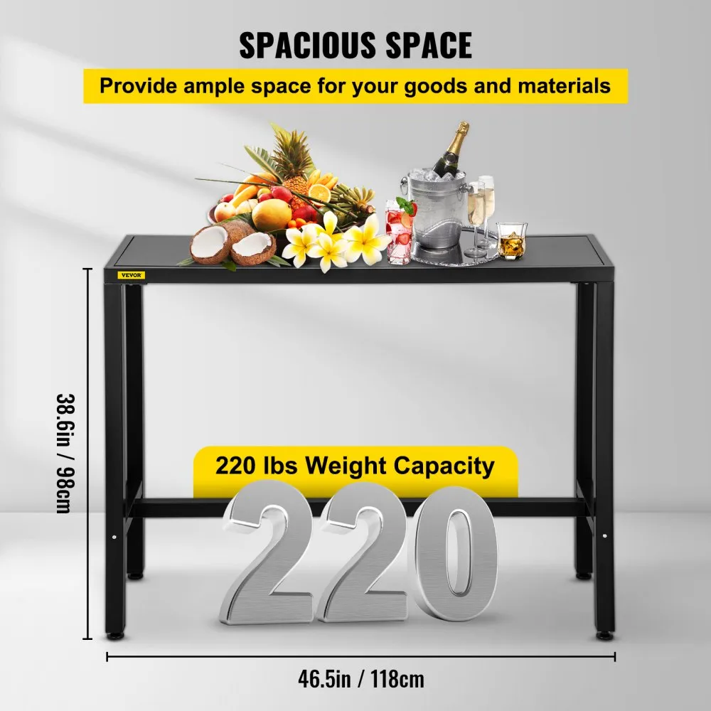 VEVOR buitenbartafel 118 x 38 x 98 cm smal caféstation met rechthoekige hoogte stabiel metalen frame hoge toonbank met verstelba