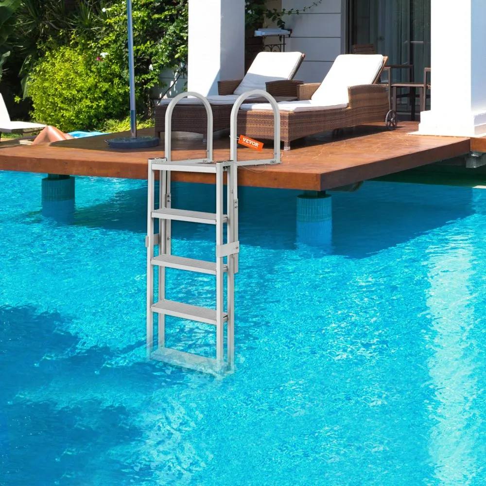 VEVOR DOCKLADDER 5 INTREKBARE TREDEN, 159 KG LAADVERMOGEN, ALUMINIUM PONTONBOOTLADDER MET 17002005 MM VERSTELBARE HOOGTE, 10 CM