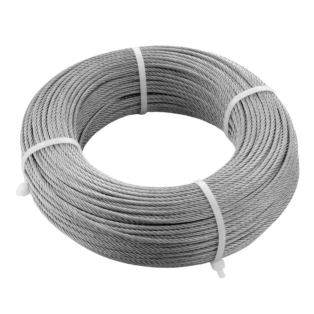 VEVOR draadkabel 91,5 mx 3,18 mm staalkabel roestvrij staalkabel 7x7 patroon roestvrij staaldraad roestvrij staal 316 trellisdra