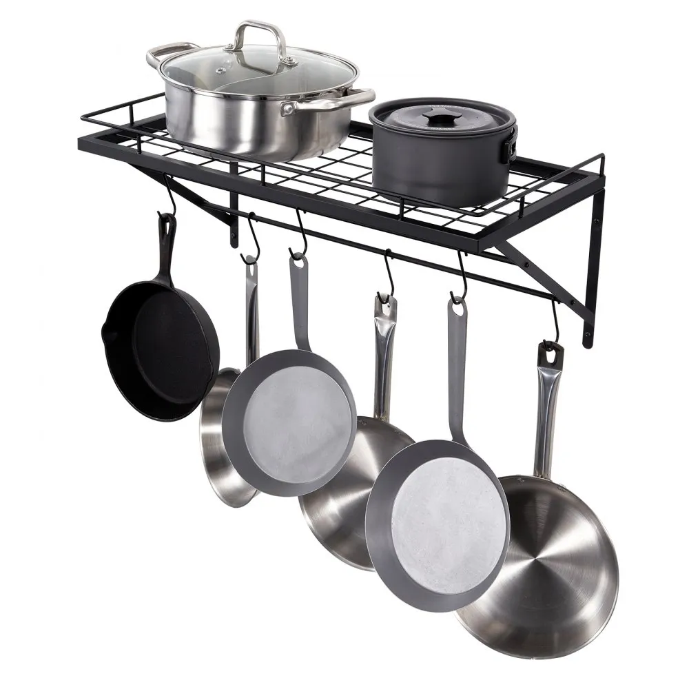 VEVOR HANGEND POTTENREK 24" POT EN PANNENHANGREK, POT EN PANNENHANGER MET 12 SHAKEN, 55 LB LAADGEWICHT, PANNENLAP MUUR I