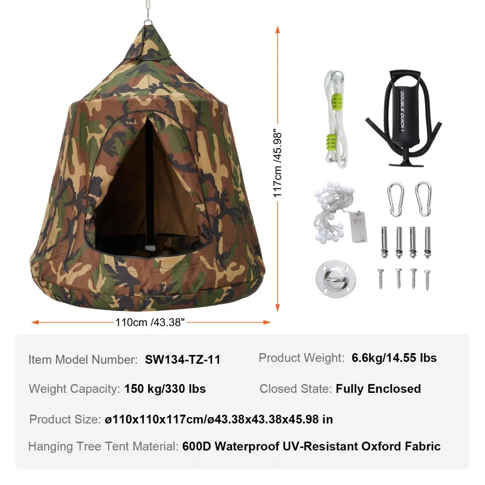 VEVOR Hanggrot Hangende tent met een capaciteit van 150 kg voor gebruik binnen en buiten Hangtas Sensorische schommelstoel met L