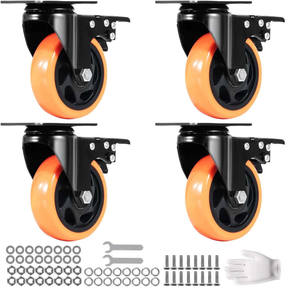 VEVOR MEUBELWIELEN SET VAN 4 ZWENKWIELEN PVC φ101,6 MM WIELEN 635 KG DRAAGVERMOGEN TRANSPORTWIELEN MET A/BREM BAKWIELEN 360° DR