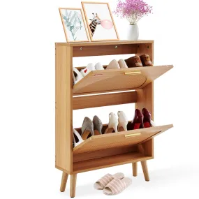 VEVOR smalle schoenenkast, schoenenrek houtkleur, 600 x 168 x 877 mm schoenenkantelaar met 2 kleppen + opbergvak bovenaan, schoe