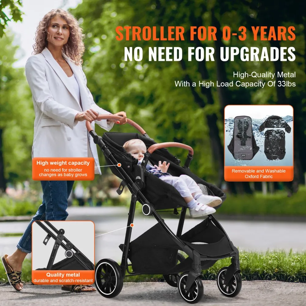 VEVOR standaard kinderwagen babybuggy met reiswieg verstelbare rugleuning met 3e versnelling en opklapbare en omkeerbare stoel p