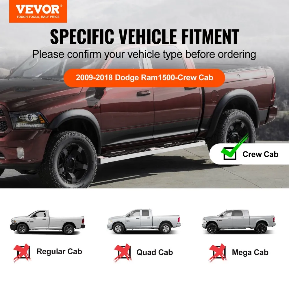 VEVOR TREEPLANKEN COMPATIBEL MET 20092018 DODGE RAM 1500/20102023 RAM 2500/3500 (INCLUSIEF 20192023 CLASSIC) CREW CAB, 201 RO
