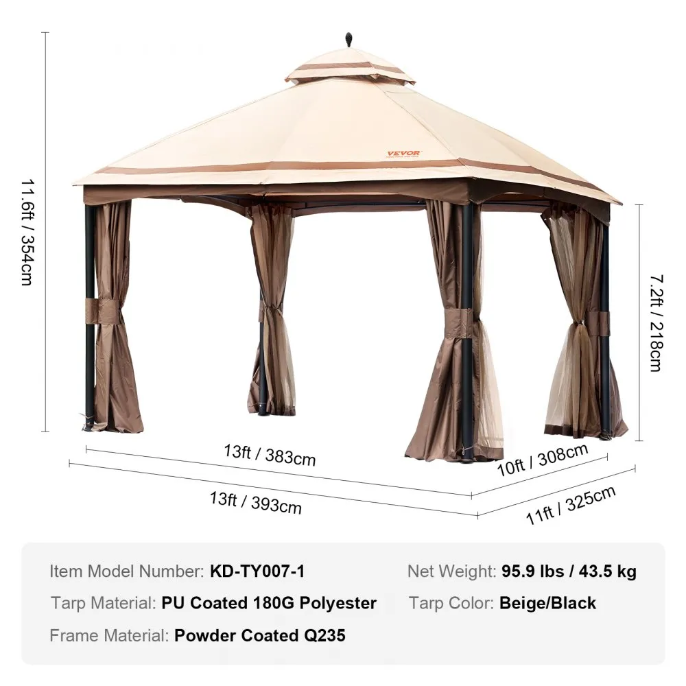 VEVOR TUINPAVILJOEN VOOR 1012 PERSONEN, 393 X 325 CM, TUINPAVILJOEN MET KLAMBOE, METALEN FRAME EN PUGECOAT 180G POLYESTER LUIF
