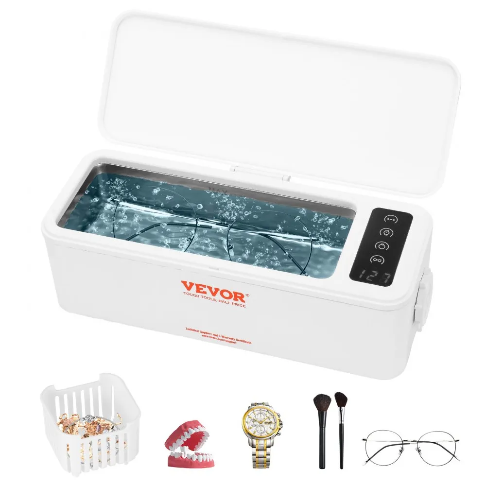 VEVOR ULTRASOONREINIGER ULTRASOON ROESTVRIJ STAALREINIGER 1520 W, 470 ML ULTRASOONREINIGER MET DIGITAAL DISPLAY, WIT VIER BESCH