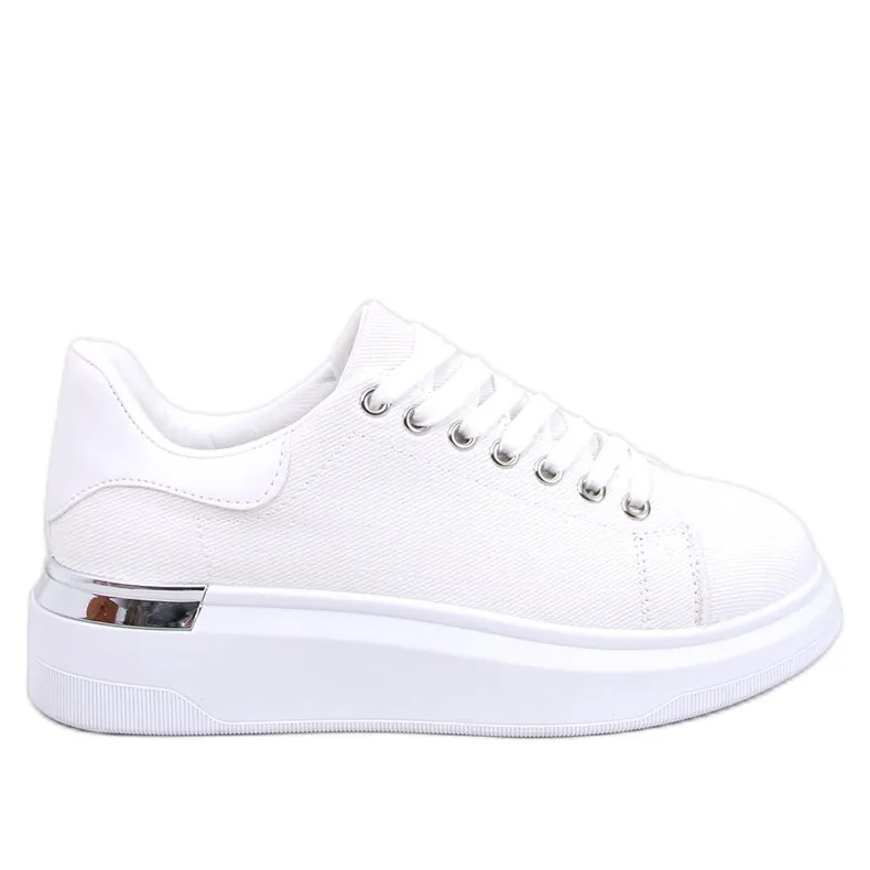 Witte canvas sneakers met sleehak